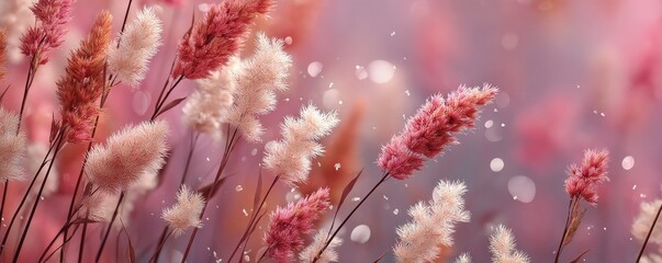 Serene abstract floral scene with falling specks in pink and white hues