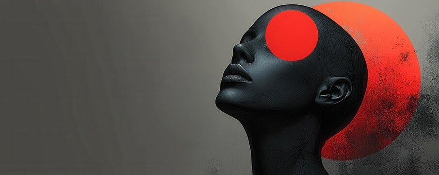 Abstract silhouette portrait with vibrant red accent on minimal background