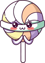 Isolated cartoon lollipop with pastel colors and a cute kawaii expression