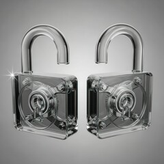 Shiny Chrome Padlocks In Open Position On Gradient Gray Background