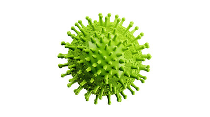 Green coronavirus cell on a dark background, a visual representation of virology and infectious diseases isolated on transparent background