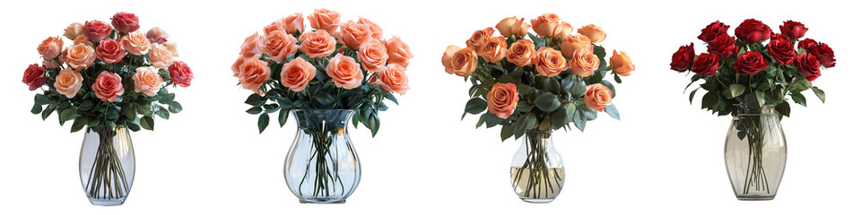 Romantic rose bouquet arrangement on transparent background