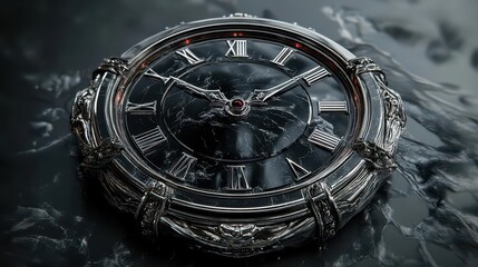 Fototapeta premium Ornate Clock: Dark Marble, Silver Accents