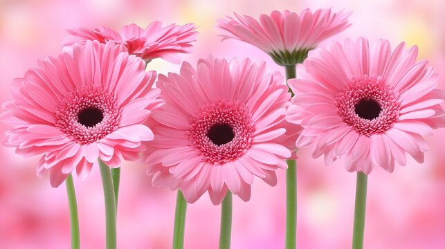 Pink Gerbera Daisies Close Up Flowers Bouquet