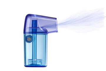 blue nebulizer spraying mist  isolated on white background