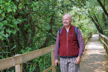 Elderly European Man Walking on an Eco-Trail in Portugal