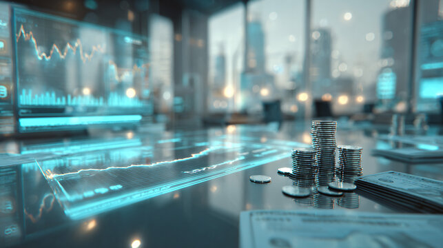 Digital fnance interface with stacked coins