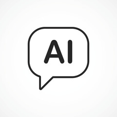 AI Speech Bubble outline icon with white background – Smart Voice Command and NLP Technology, vector illustration