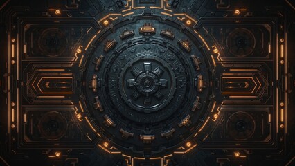 Fototapeta premium Futuristic metal wall panel with illuminated accents