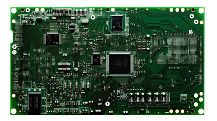 Green circuit board showcases intricate electronic components and traces for technology projects.