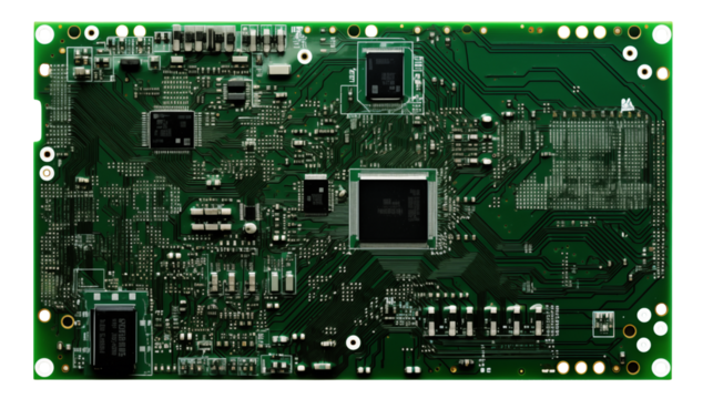 Green circuit board showcases intricate electronic components and traces for technology projects.
