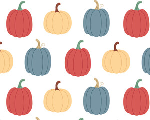 Cute pumpkins drawn by hand. A cosy autumn pattern. Vector illustration