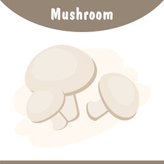 Mushroom with cartoon style using kids worksheet page, Vegetarian mushroom clipart in vector isolated.