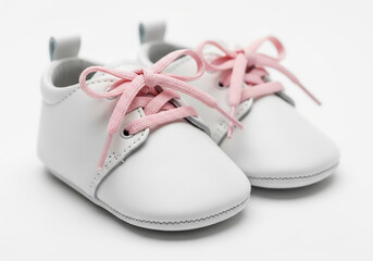 Adorable Baby Shoes Tiny White Leather Crib Shoes with Pink Laces - Perfect First Steps