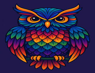Naklejka premium Vibrant Colorful Owl — Smooth Line Art Vector Illustration 