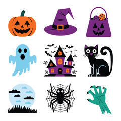 Obraz premium 2d vector illustration Halloween t shirt icon design items ghost character Candles in carved pumpkin 