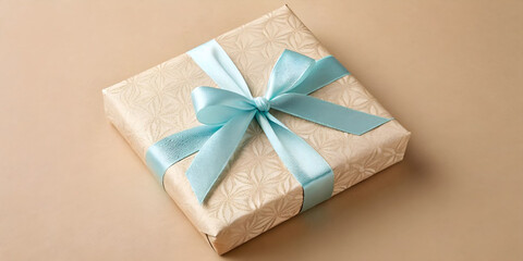 Wrapped Gift Box with Light Blue Ribbon