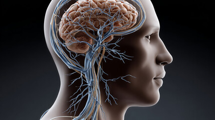 Obraz premium Vagus nerve concept ,Human brain and vagus nerve anatomy illustration showing nervous system connection