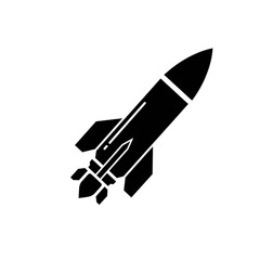 Simple graphic of a launching black rocket, perfect for aerospace, science, or innovative project design and branding resources.