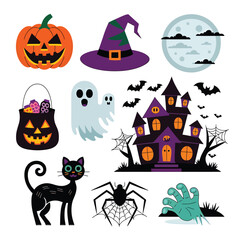 2d vector illustration Halloween t shirt icon design items ghost character Candles in carved pumpkin
