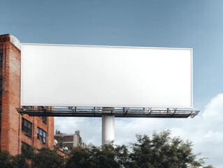 Blank White Billboard Against Urban Background Ready For Advertisement Placement