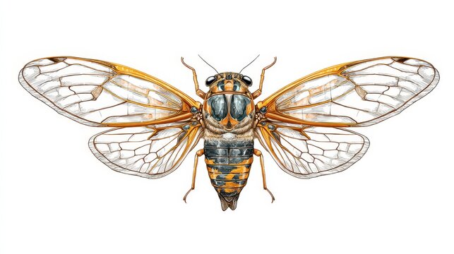 Cicada Wings. Hand-Drawn Macro Insect Wings on White Background