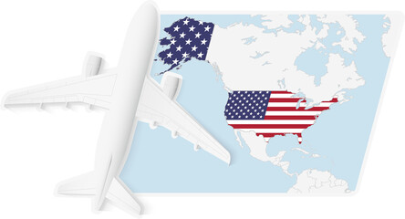 Airplane over USA Map