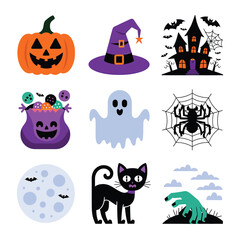 2d vector illustration Halloween t shirt icon design items ghost character Candles in carved pumpkin
