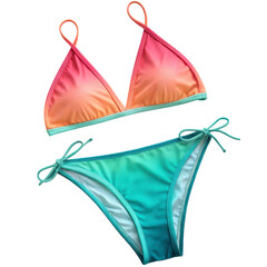 A vibrant ombre colored bikini set displayed against a stark black backdrop perfect for summer fashion and swimwear advertising