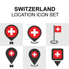 Red and white themed location icon set inspired by the Swiss flag and precision.