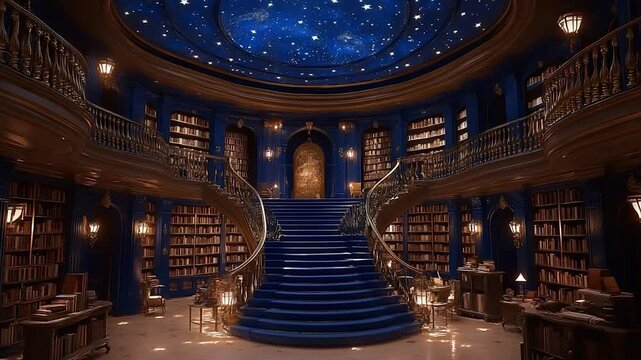 Grand fantasy library interior
