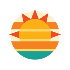 Minimal Retro Sun with Colorful Layered Stripe Segments