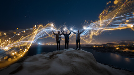 Fototapeta premium Sparkler Light Trails in the Dark Creating Beautiful Patterns