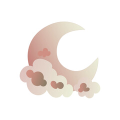 Crescent moon cloud. Night sky element. Dreamy celestial body. Vector space illustration.