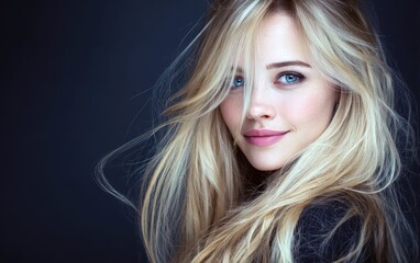 Fototapeta premium Stunning blonde woman portrait. Elegant, beautiful, and perfect for beauty, fashion, and cosmetics. Ideal for websites, magazines, and social media.