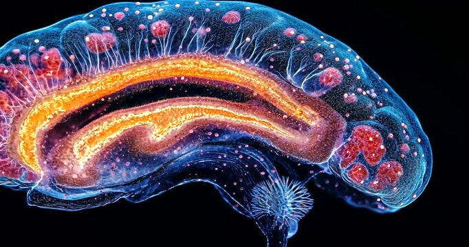 Colorful microscopic view of a biological specimen