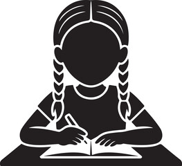 Girl with Braids Studying at Desk