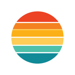 Retro Color Banded Sunset Circle with Classic Stripes