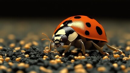 Ladybug on Grains: Close-up Photography