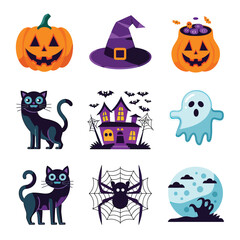2d vector illustration Halloween t shirt icon design items ghost character Candles in carved pumpkin
