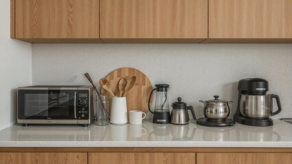 Chic small appliances adorning a modern kitchen counter