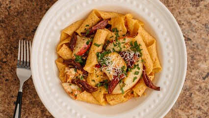Delightful brick pasta with chicken and apple bags