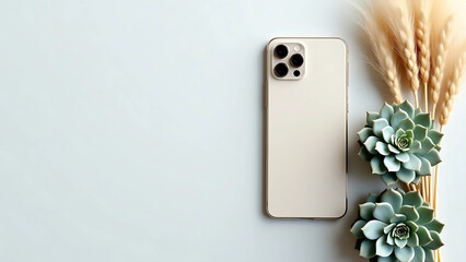 Minimalist Flat Lay of White Cosmetic Products with Green Leaf and Powder Texture