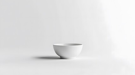 Empty White Ceramic Bowl on White Background Minimalist Studio Shot