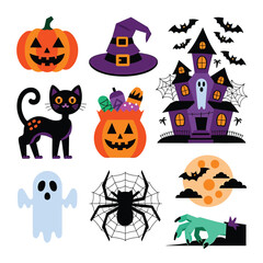 2d vector illustration Halloween t shirt icon design items ghost character Candles in carved pumpkin
