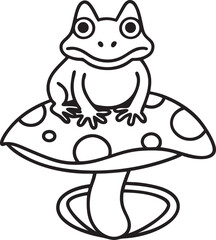 Cartoon frog resting on spotted mushroom illustration