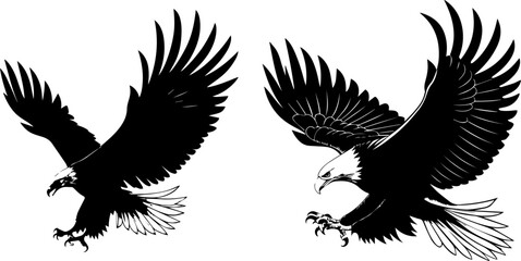 Dynamic Eagle Silhouettes - Majestic Predator in Flight Design