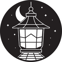 Japanese lantern under crescent moon and stars night