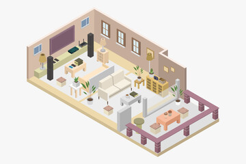 Living Room with Isometric Balcony