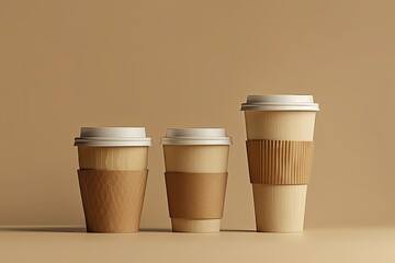 High Definition Image of Three Coffee Cups of Different Sizes